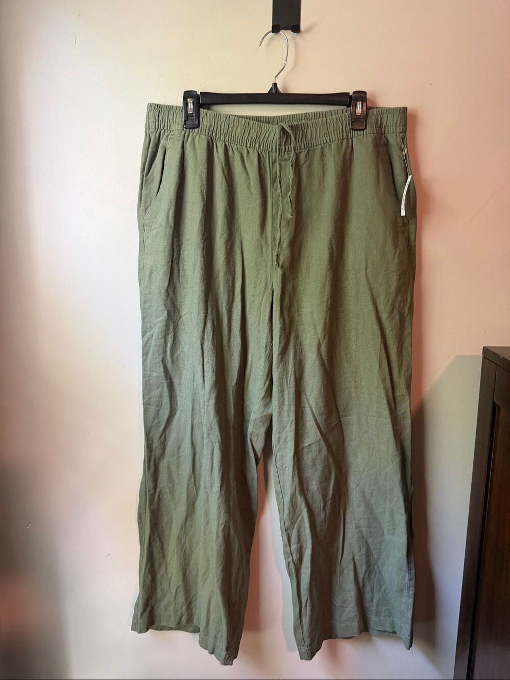 Old Navy olive green linen blend wide leg pull on pants trousers